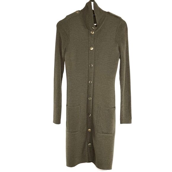 Worth Hunter Green Wool Military Style Long Button Down Cardigan - Women’s US s - Picture 1 of 9